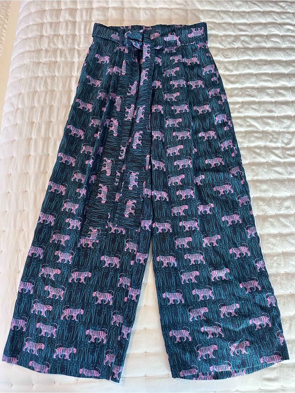 J. Crew 100% Satin Wide-Leg Pants with Jungle Tiger Print size 2